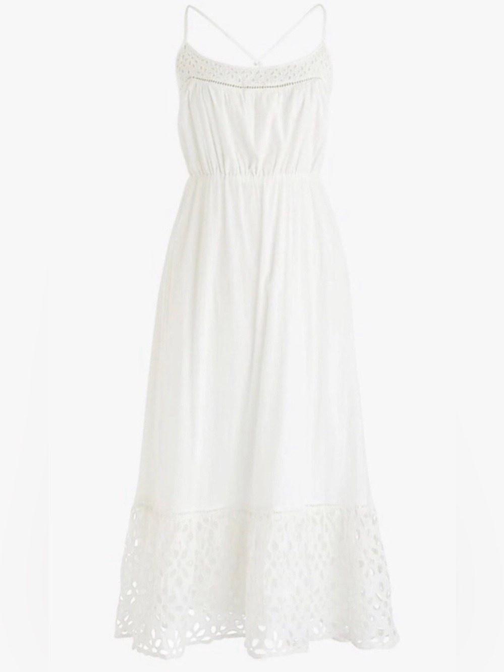 J. Crew White Cottage Country Tiered Eyelet cotton Midi Sundress s M / 8 / 10